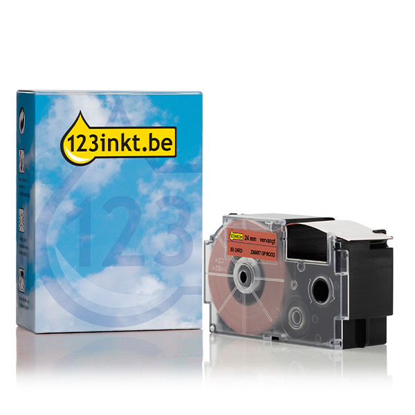 Casio XR-24RD tape zwart op rood 24 mm (123inkt huismerk) XR24RDC 056383 - 1