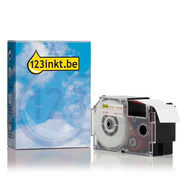 Casio XR-24WER tape rood op wit 24 mm (123inkt huismerk)  056389 - 1