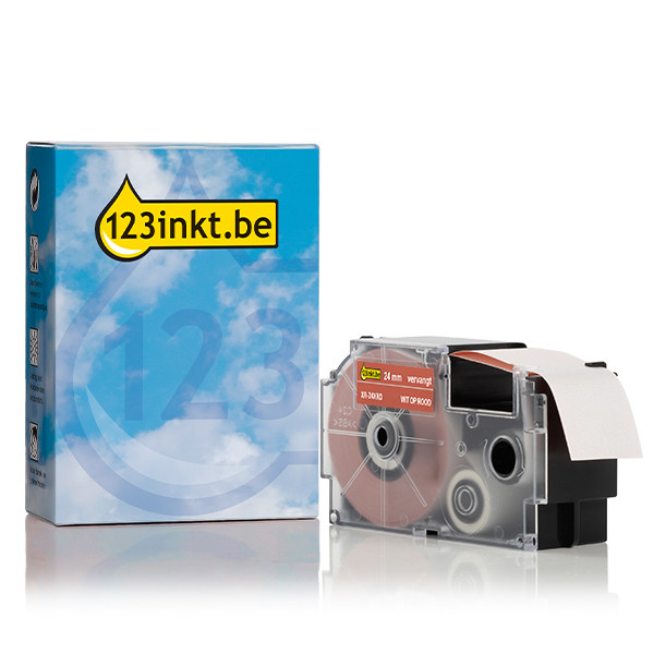 Casio XR-24XRD tape wit op rood 24 mm (123inkt huismerk)  056392 - 1