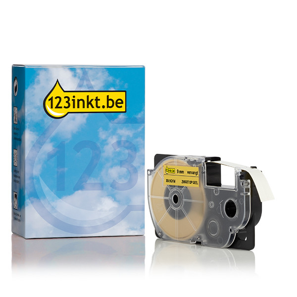 Casio XR-9GYW tape zwart op geel 9 mm (123inkt huismerk) XR9YWC 056407 - 1