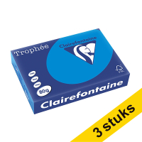 Aanbieding: 3x Clairefontaine gekleurd papier caribbean blauw 80 g/m² A4 (500 vellen)