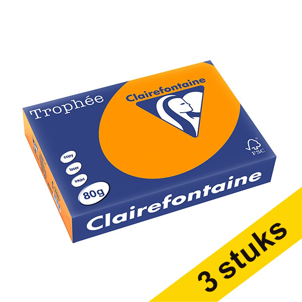 Aanbieding: 3x Clairefontaine gekleurd papier fel oranje 80 g/m² A4 (500 vellen) 340041 - 1