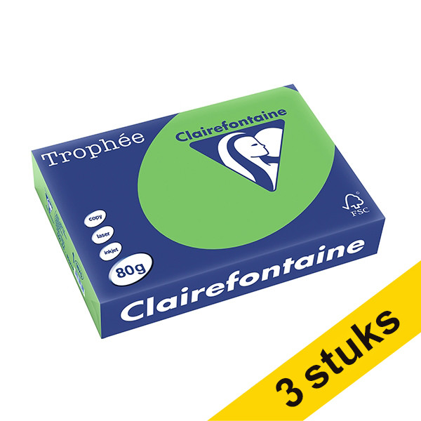 Aanbieding: 3x Clairefontaine gekleurd papier grasgroen 80 g/m² A4 (500 vellen) 340031 - 1