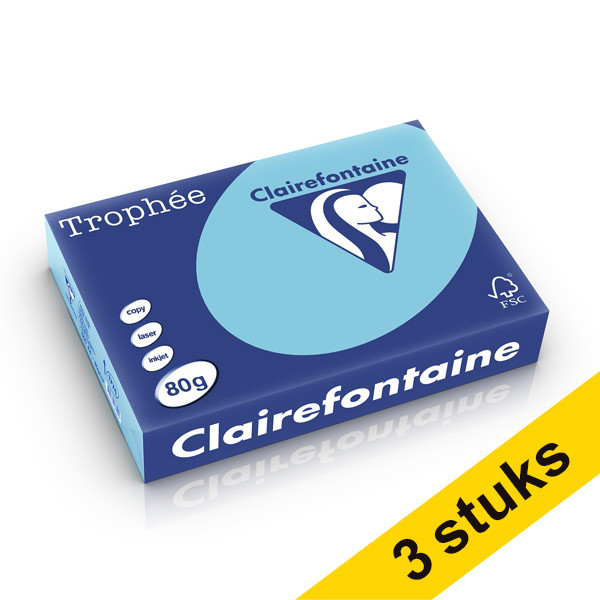 Aanbieding: 3x Clairefontaine gekleurd papier helblauw 80 g/m² A4 (500 vellen) 340040 - 1