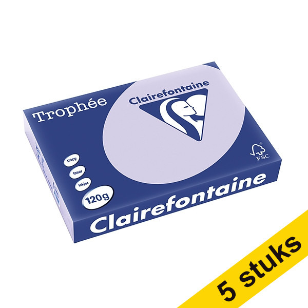 Aanbieding: 5x Clairefontaine gekleurd papier lila 120 g/m² A4 (250 vellen) 250483 - 1