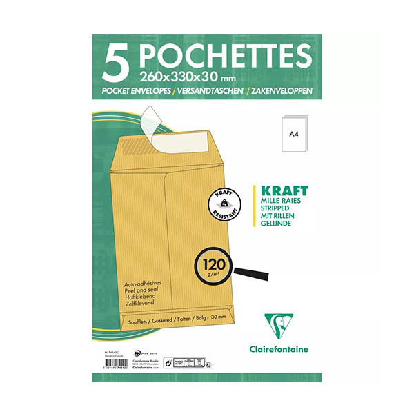 Clairefontaine kraft envelop 260 x 330 x 30 mm - E4 zelfklevend (5 stuks) 404645 - 1