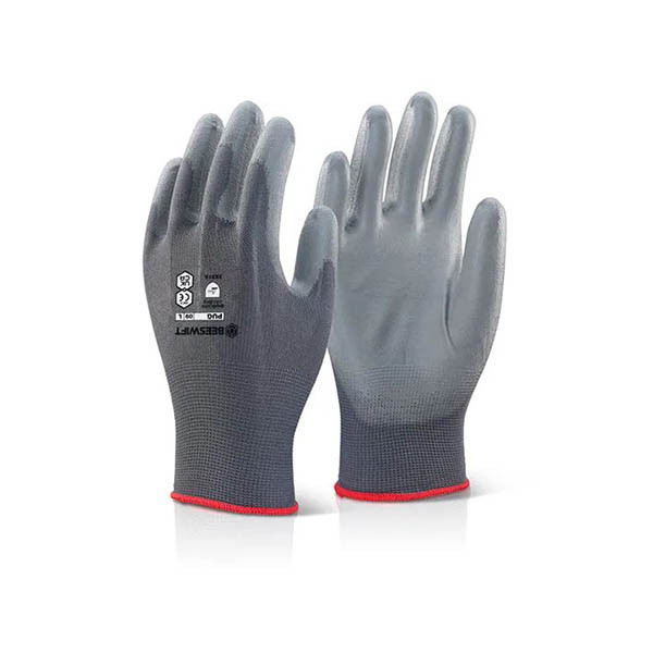 Click PU gecoat handschoenen L grijs (10 stuks) 298066 - 1