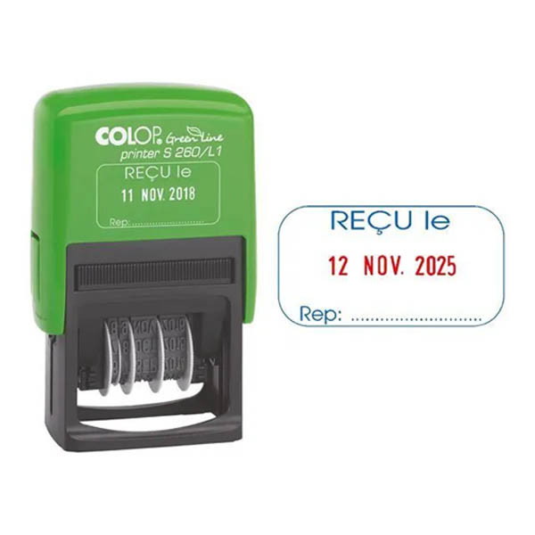 Colop Printer S260/L1 tekststempel green line 'Reçu le' 297968 - 1