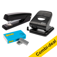 Combi-aanbieding: 123inkt nietmachine zwart incl. 1000 nietjes en perforator zwart 2-gaats (30 vellen)  302907