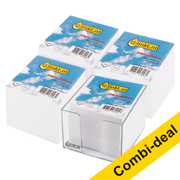 Combi aanbieding: 1x 123inkt memokubus + vulling en 3x 123inkt memokubusnavulling (1000 vellen)  300629 - 1