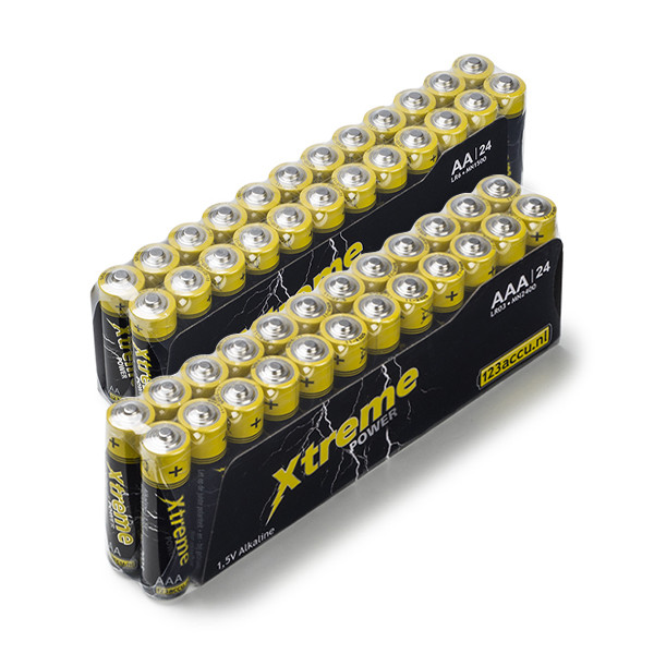 AAA Alkaline (standaard) Batterijen en accu's Combi deal: 123accu AA + batterijen (2x 24 stuks) 123inkt.be