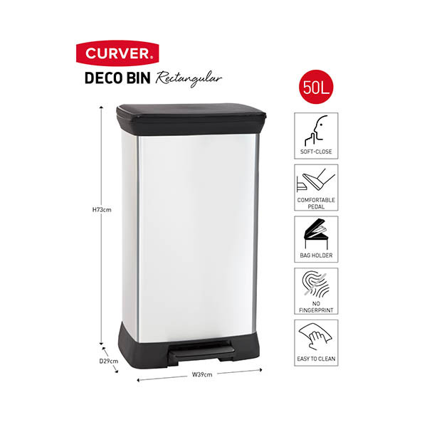 Curver Decobin prullenbak rechthoekig (50 liter, zilver metallic) 243885 - 2