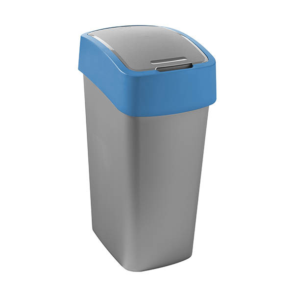 Curver Flip Bin Recycling vuilnisbak (45 liter, zilver/blauw) 243892 - 1
