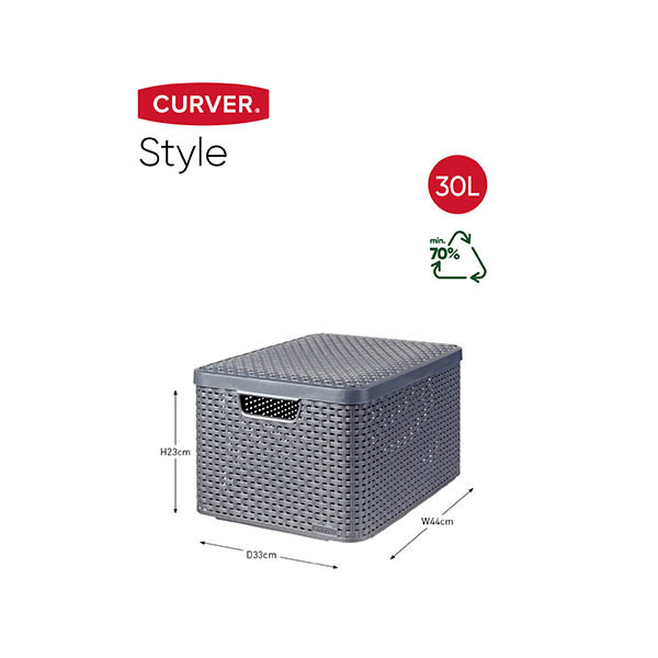 Curver Style opbergmand L + deksel antraciet 30 liter 243864 - 2