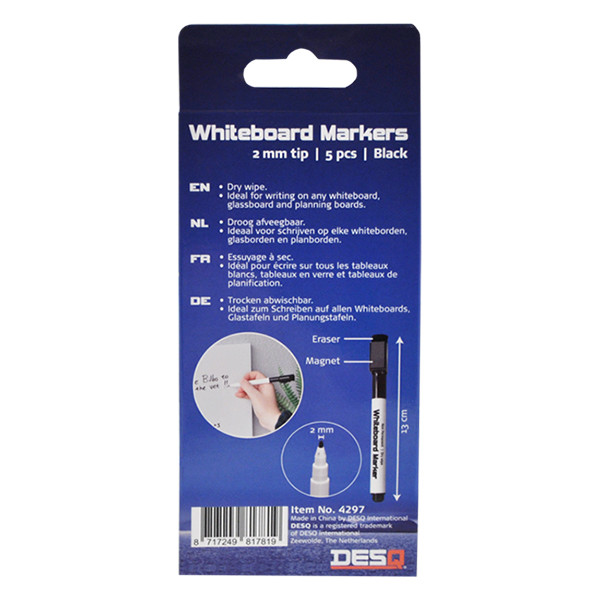 Desq whiteboard markers met wisdop zwart 5 stuks (1 mm rond) 4297 400747 - 3