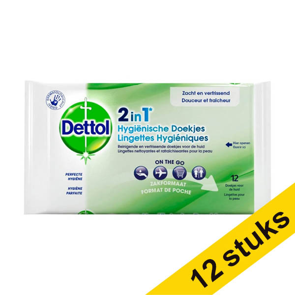 Aanbieding: 12x Dettol hygiënische doekjes 2-in-1 (12 stuks) SDE00082 - 1