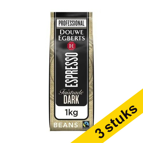 Douwe Egberts Aanbieding: 3x Douwe Egberts Espresso Fairtrade Dark Roast koffiebonen 1 kg  423919 - 1