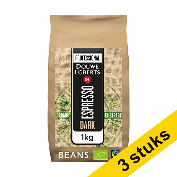 Douwe Egberts Aanbieding: 3x Douwe Egberts Espresso Organic en Fairtrade Dark Roast koffiebonen 1 kg  423927 - 1