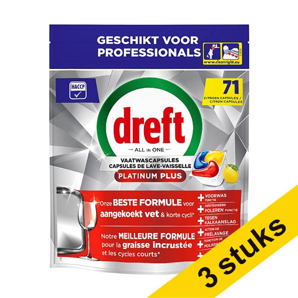 Aanbieding: 3x Dreft Professional All-in-One Platinum Plus Lemon Vaatwastabletten (71 vaatwasbeurten) SDR08736 - 1