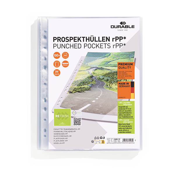 Durable geperforeerde hoesjes transparant A4 11-gaats 80 micron (100 stuks) 310291 - 1