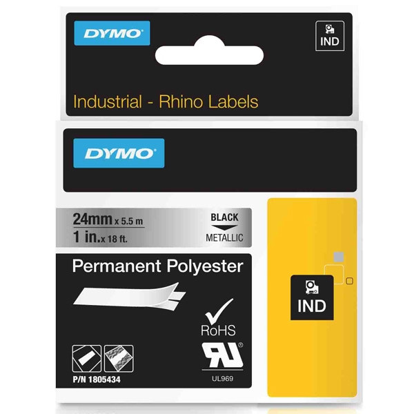 Dymo 1805434 IND Rhino tape permanent polyester zwart op metallic 24 mm (origineel) 1805434 088692 - 1