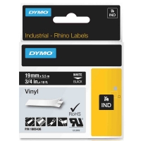 Dymo 1805436 IND Rhino tape vinyl wit op zwart 19 mm (origineel) 1805436 088636