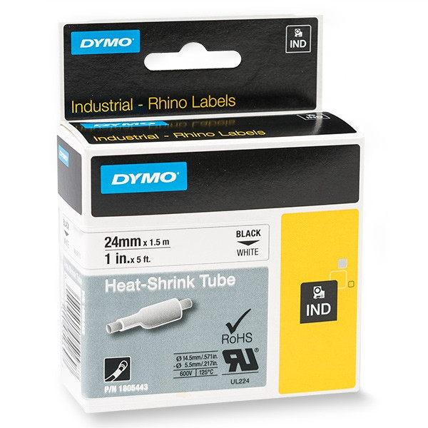 Dymo 1805443 IND Rhino tape krimpkous zwart op wit 24 mm (origineel) 1805443 088702 - 1