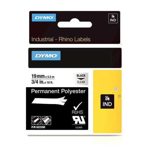 Dymo 622290 IND Rhino tape permanent polyester zwart op transparant 19 mm (origineel) 622290 088680 - 1