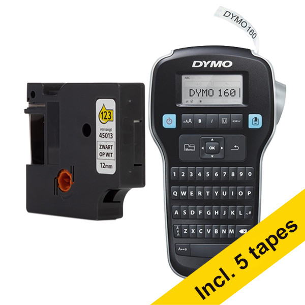 Dymo LabelManager 160 beletteringsysteem (QWERTY) + 5 zwart op wit tapes 833461 - 1