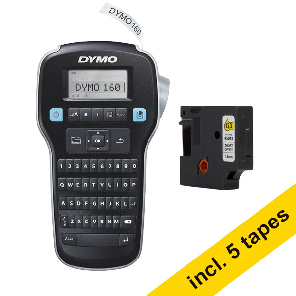 Dymo LabelManager 160 beletteringsysteem (QWERTY) + 5 zwart op wit tapes 833461 - 1