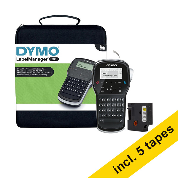 Dymo LabelManager 280 beletteringsysteem met draagkoffer (QWERTY) + 5 zwart op wit tapes 833464 - 1