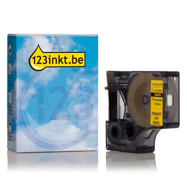 Dymo S0718080 / 18490 IND Rhino tape flexibel nylon zwart op geel 12 mm (123inkt huismerk) 18490C 088721 - 1