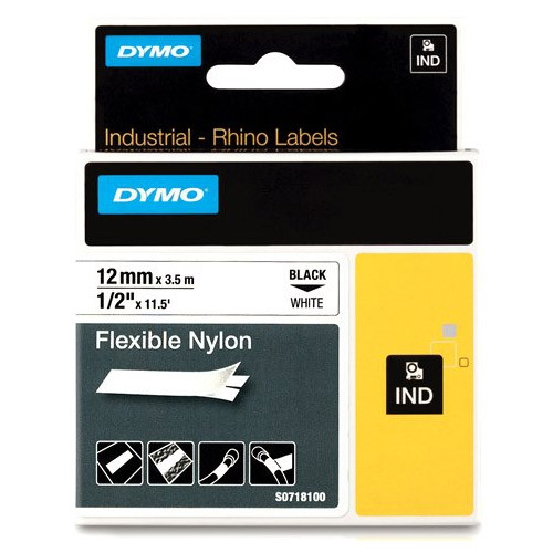 Dymo S0718100 / 18488 IND Rhino tape flexibel nylon zwart op wit 12 mm (origineel) 18488 088714 - 1