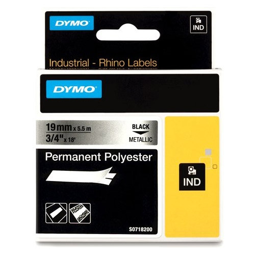Dymo S0718200 / 18487 IND Rhino tape permanent polyester zwart op metallic 19 mm (origineel) 18487 088690 - 1