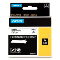 Dymo S0718210 / 18483 IND Rhino tape permanent polyester zwart op wit 12 mm (origineel) 18483 S0718210 088668