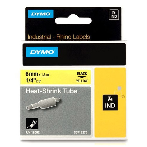 Dymo S0718270 / 18052 IND Rhino tape krimpkous zwart op geel 6 mm (origineel) 18052 088704 - 1