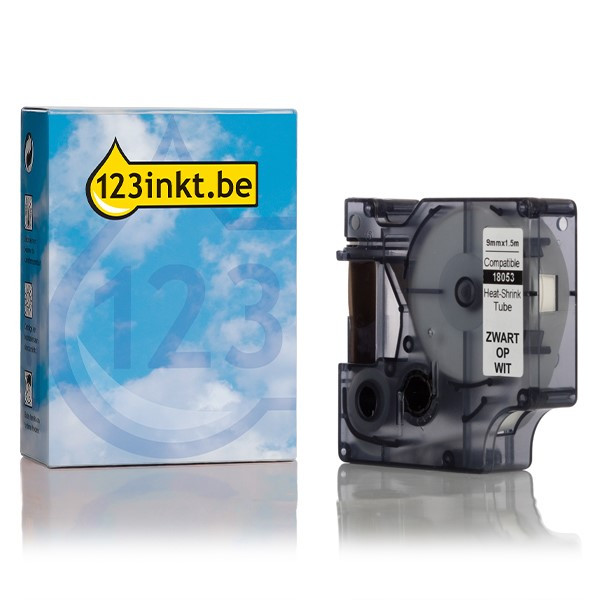 Dymo S0718280 / 18053 IND Rhino tape krimpkous zwart op wit 9 mm (123inkt huismerk) 18053C 088697 - 1