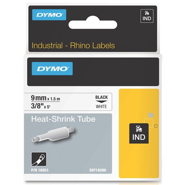 Dymo S0718280 / 18053 IND Rhino tape krimpkous zwart op wit 9 mm (origineel) 18053 088696 - 1