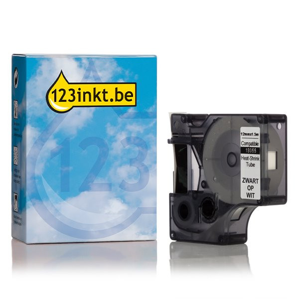 Dymo S0718300 / 18055 IND Rhino tape krimpkous zwart op wit 12 mm (123inkt huismerk) 18055C 088699 - 1