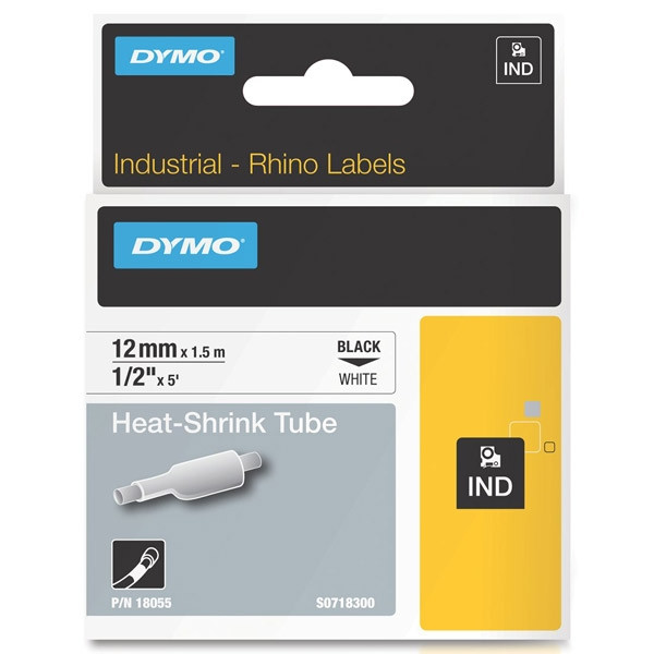 Dymo S0718300 / 18055 IND Rhino tape krimpkous zwart op wit 12 mm (origineel) 18055 088698 - 1