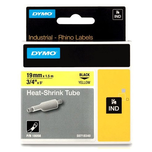 Dymo S0718340 / 18058 IND Rhino tape krimpkous zwart op geel 19 mm (origineel) 18058 088710 - 1