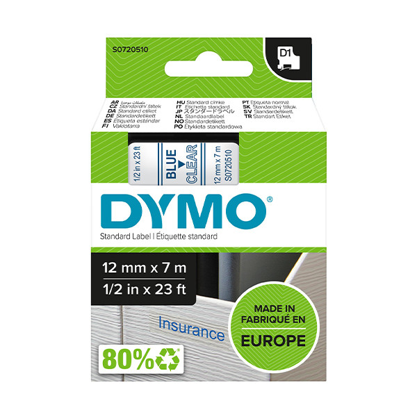 Dymo S0720510 / 45011 tape blauw op transparant 12 mm (origineel) S0720510 088202 - 1