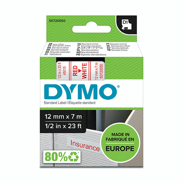Dymo S0720550 / 45015 tape rood op wit 12 mm (origineel) S0720550 088210 - 1