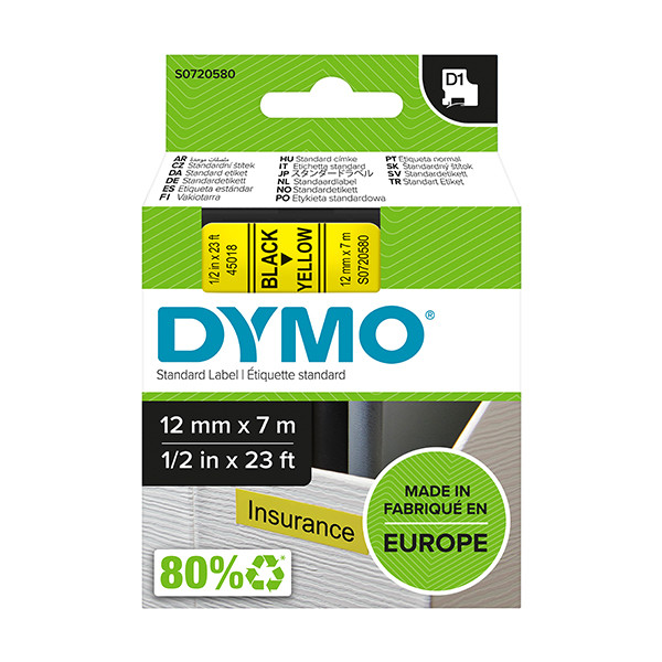Dymo S0720580 / 45018 tape zwart op geel 12 mm (origineel) S0720580 088216 - 1