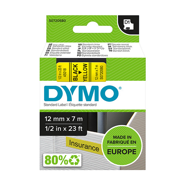 Dymo S0720580 / 45018 tape zwart op geel 12 mm (origineel) S0720580 088216 - 1