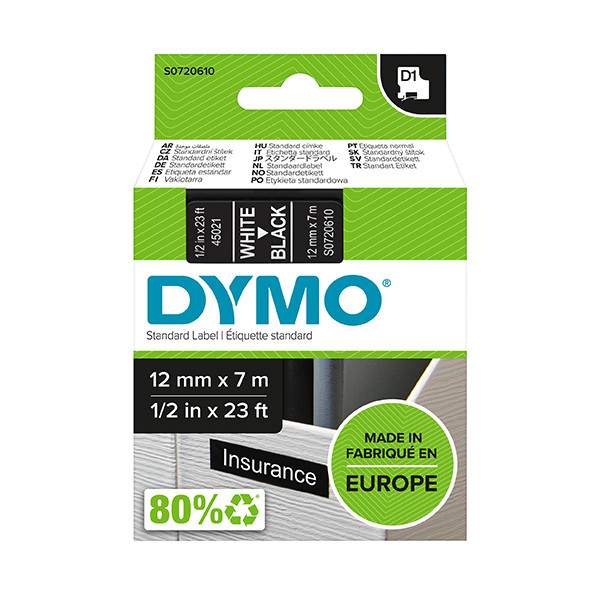 Dymo S0720610 / 45021 tape wit op zwart 12 mm (origineel) S0720610 088222 - 1