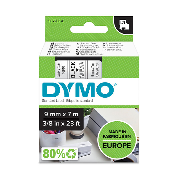 Dymo S0720670 / 40910 tape zwart op transparant 9 mm (origineel) S0720670 088100 - 1