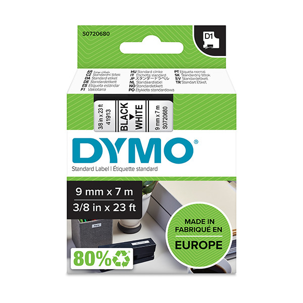 Dymo S0720680 / 40913 tape zwart op wit 9 mm (origineel) S0720680 088106 - 1