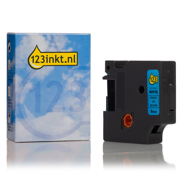 Dymo S0720710 / 40916 tape zwart op blauw 9 mm (123inkt huismerk) S0720710C 088113 - 1