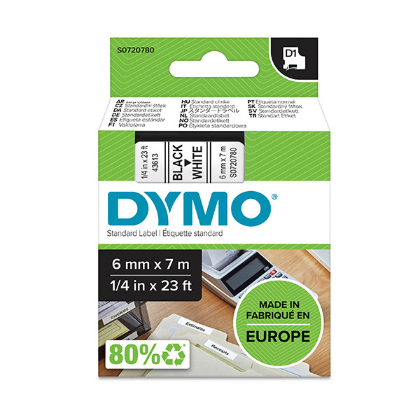 Dymo S0720780 / 43613 tape zwart op wit 6 mm (origineel) S0720780 088000 - 1